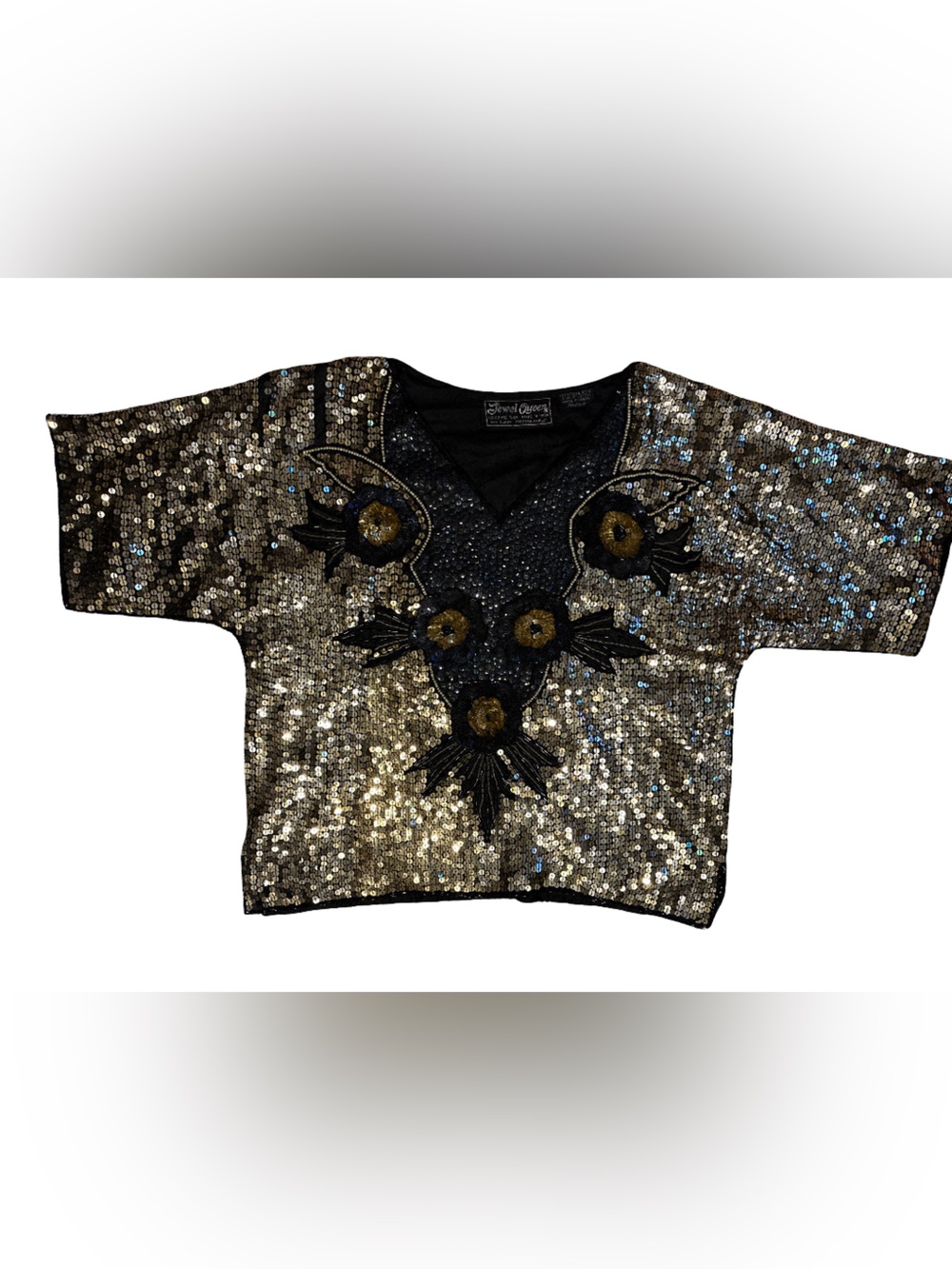 Sequin Embellished Gold Short Sleeve Top